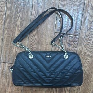 DKNY Black and Silver Crossbody Bag with Quilted Design